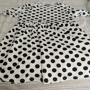 white and black polka dot dress